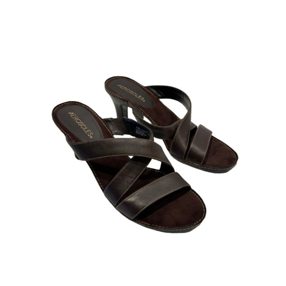 Aerosoles Charlott Heel Sandals 8.5M Brown Leather Strappy Stiletto